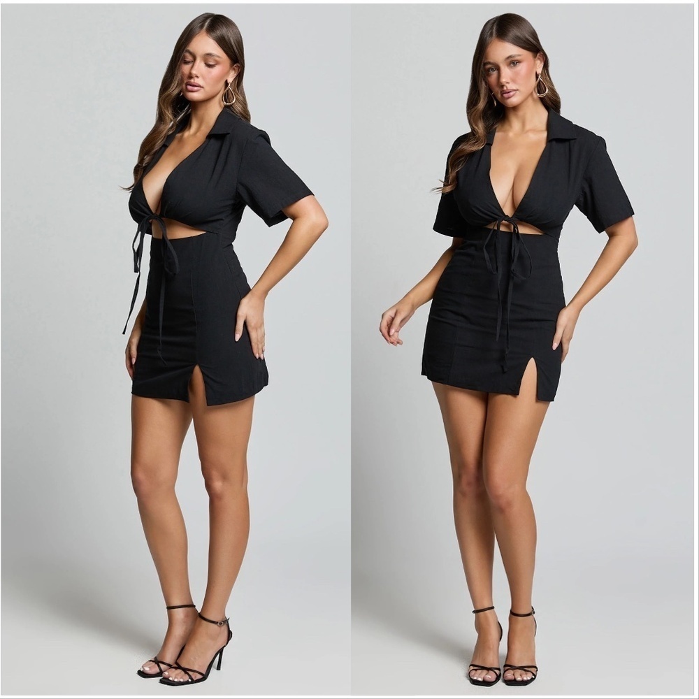 Showpo Womens MARSHA MINI DRESS Cut Out Short Sleeve Dress in Black 100% Cotton